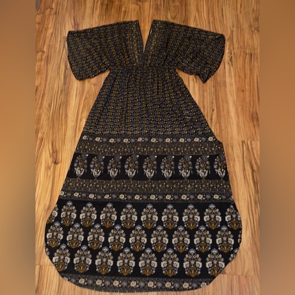 Lara Ethnics women’s dress medium large cover up kimono sleeve maxi floral black